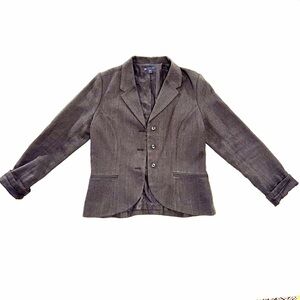 Gray herringbone Size 8 Blazer Jacket with suede elbow patches
